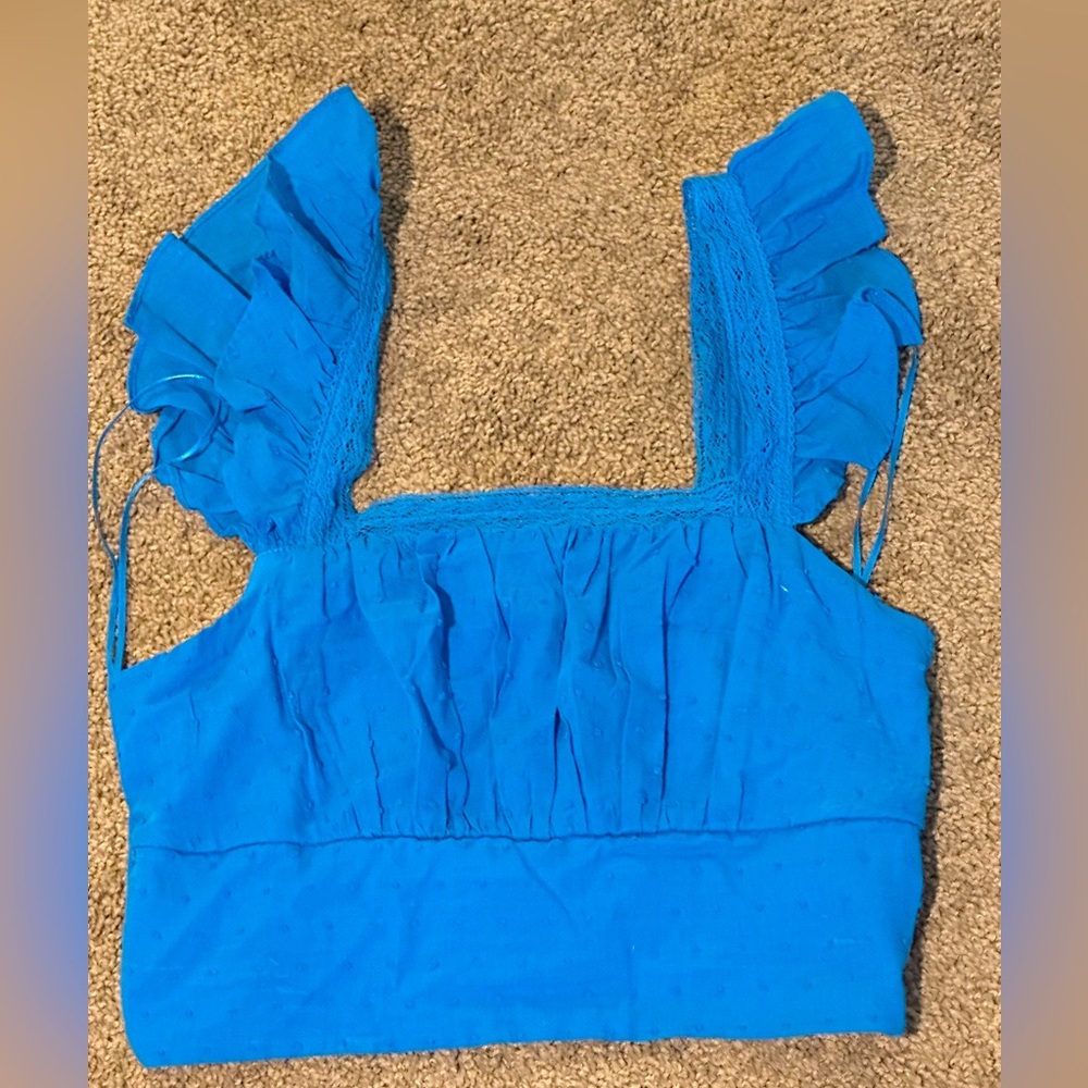 Francesca’s Blue Flutter Sleeve Crop Size Medium
